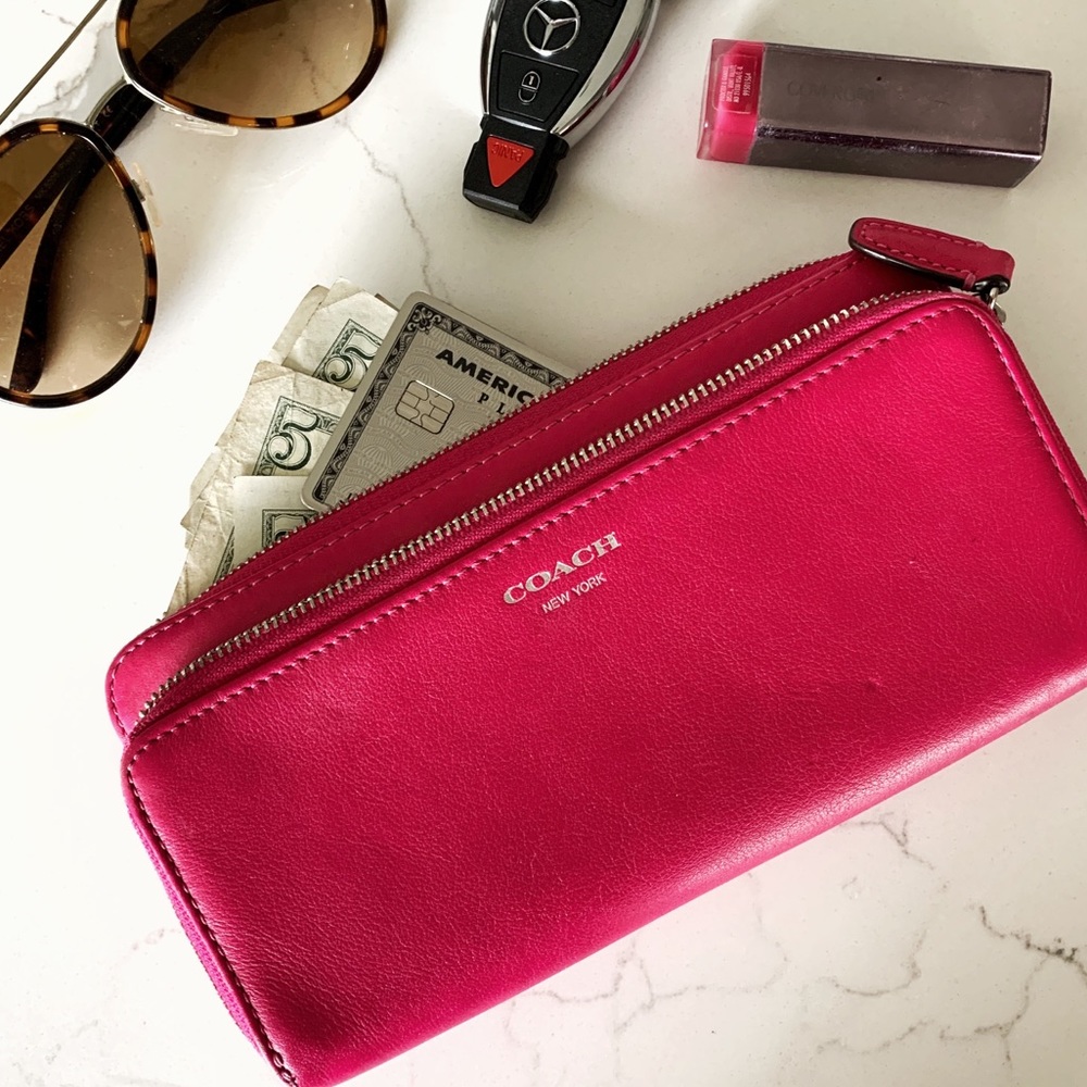 COACH Leather Large Accordion Zip Wallet